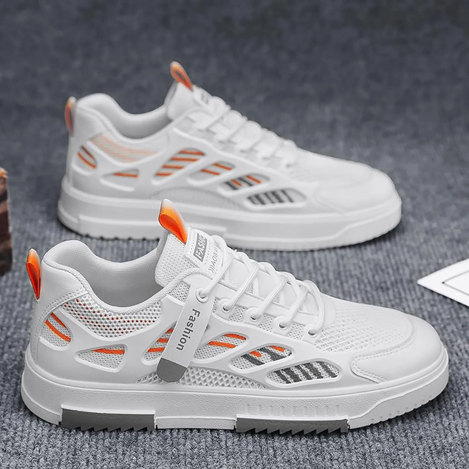 Men's Walking Shoes with Adjustable Strap Non Slip Comfortable Thick Shoes for Men Breathable Mesh Summer Spring Sports Sneaker for Outdoor Workout Gym Running White Footwear Male