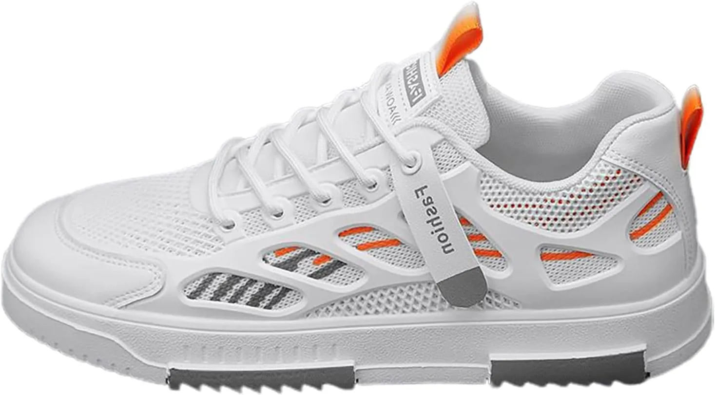 Men's Walking Shoes with Adjustable Strap Non Slip Comfortable Thick Shoes for Men Breathable Mesh Summer Spring Sports Sneaker for Outdoor Workout Gym Running White Footwear Male