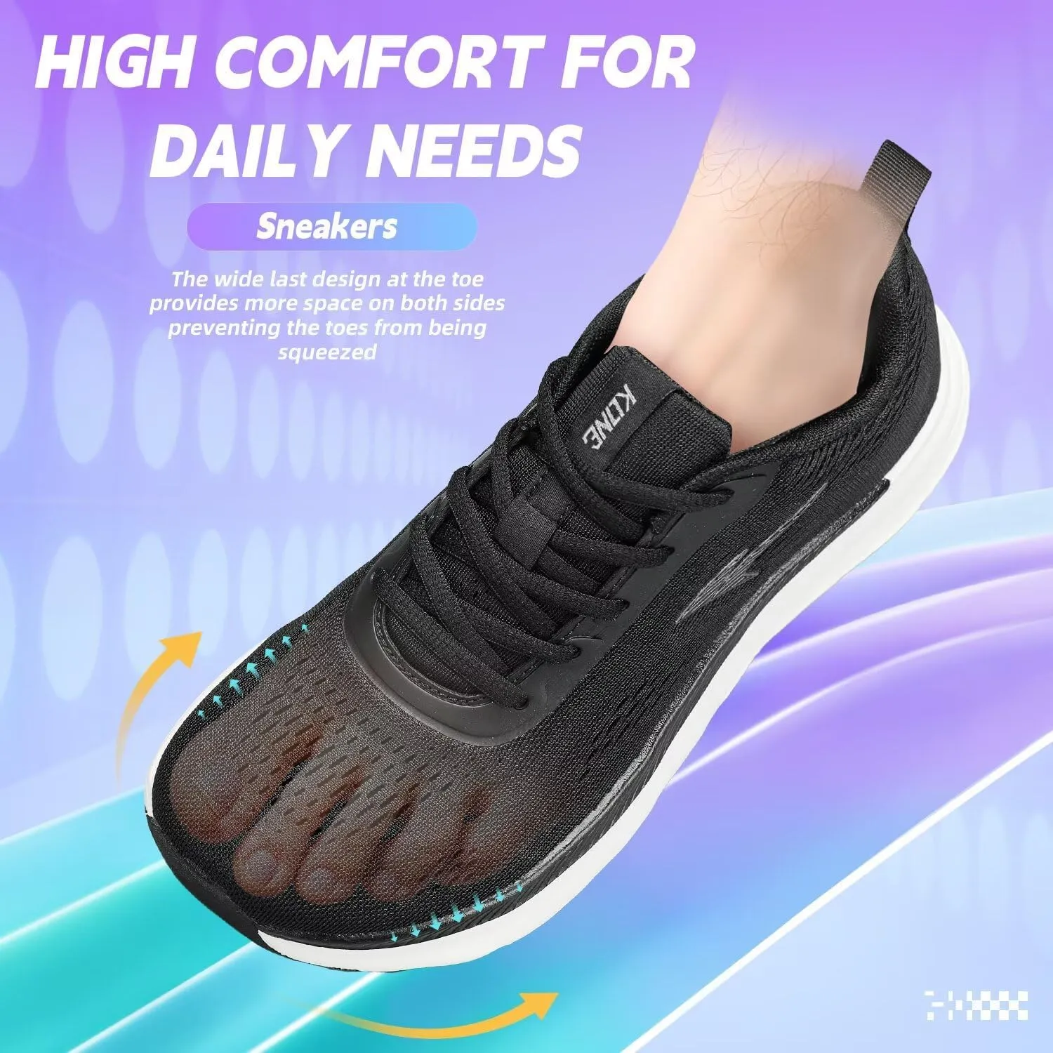 Men's Wide Toe Box Shoes Cushioned Road Running Shoes Non Slip Mens Walking Sneakers for Wide Feet Comfortable Soft Sole Athletic Wide Width Shoes