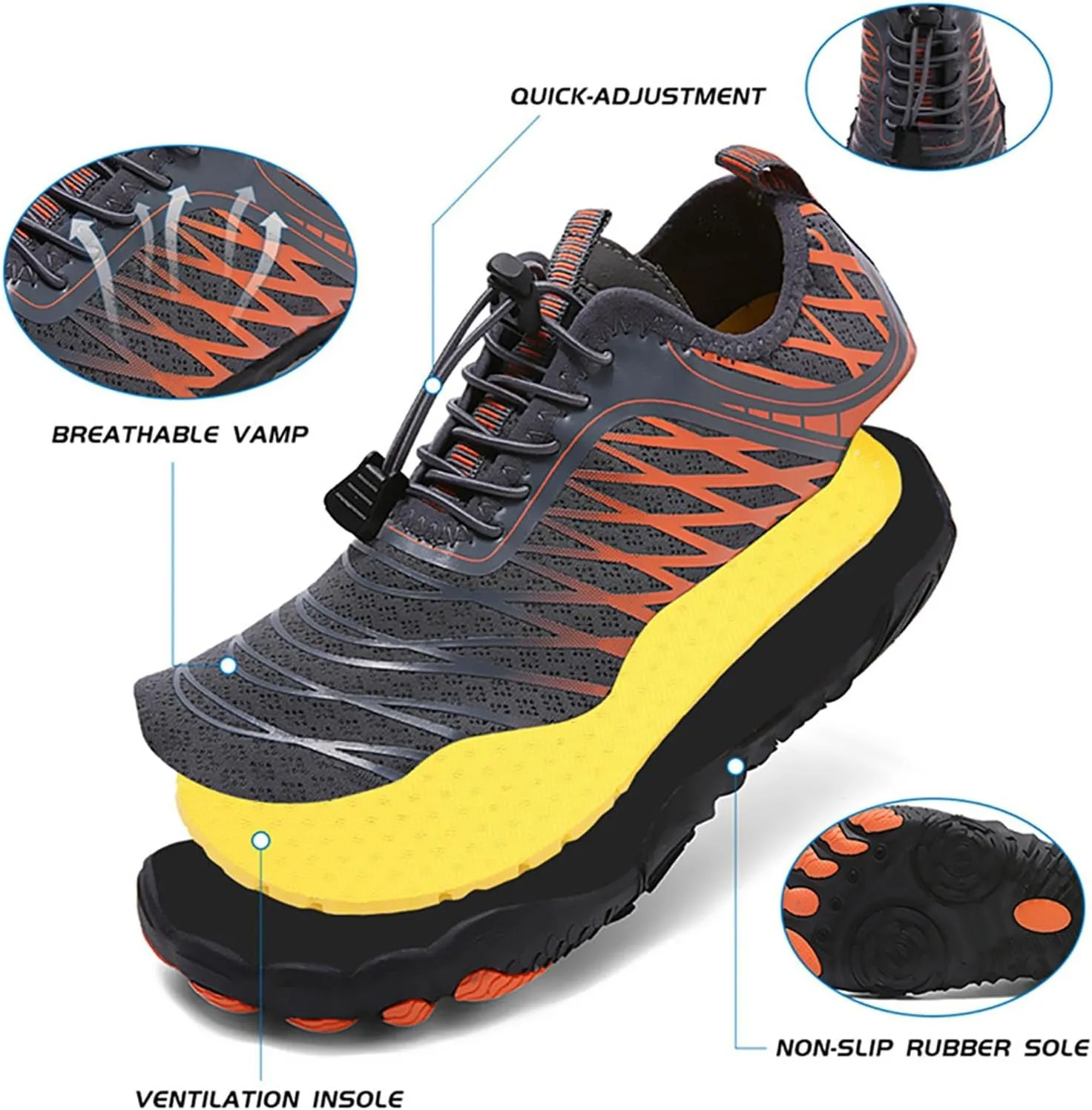 Mens Womens Water Shoes Non Slip Quick-Dry,Aqua Shoes Barefoot for Beach Surf Hiking Pool Water Sports Couple Summer Hiking Gym Fitness Lghtweight Breathable Sneakers Indoor Comfy Thick Shoe