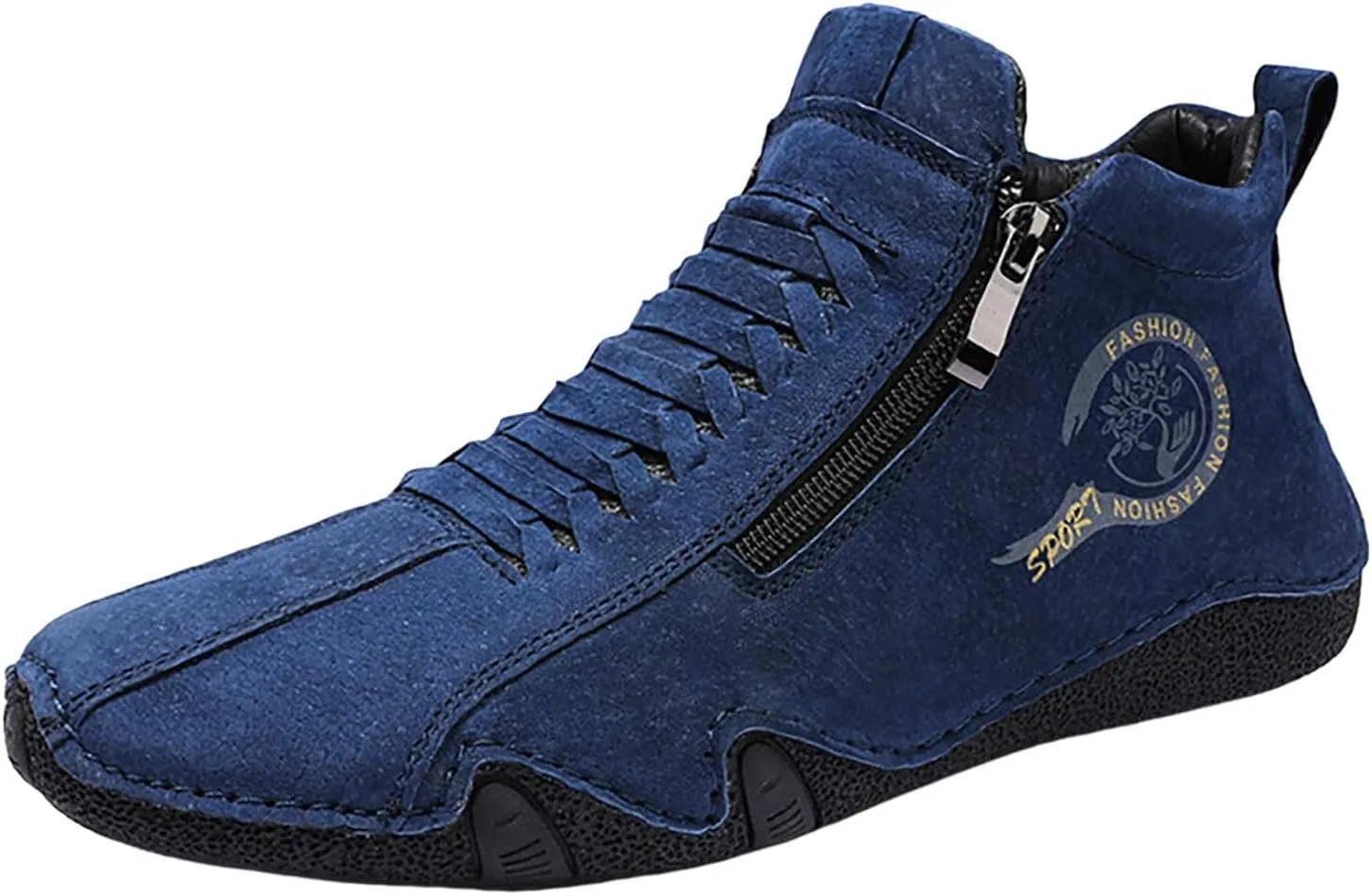 New Spring and Men's Leather Shoes Korean Fashion Zipper Short Boots Shoe Sneaker Crease Shield Men