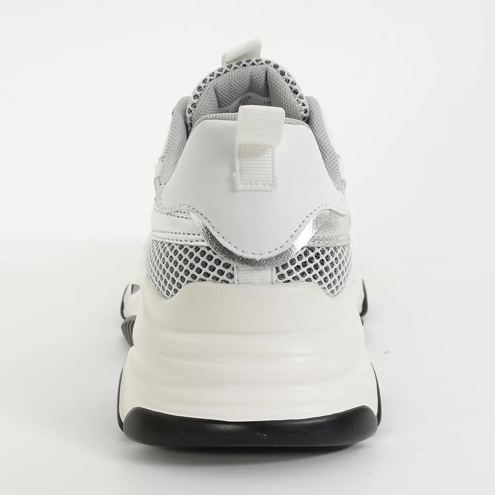 Niluber Women's Chunky Platform Sneakers-Slip On Breathable Running Shoes-Lightweight Glitter Rhinestone White Black Walking Shoes