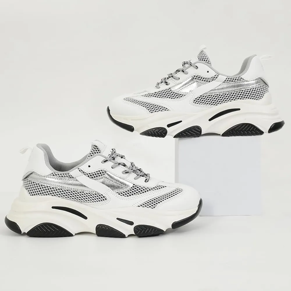Niluber Women's Chunky Platform Sneakers-Slip On Breathable Running Shoes-Lightweight Glitter Rhinestone White Black Walking Shoes