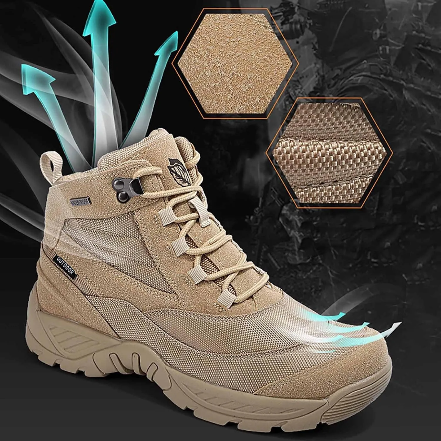 Outdoor Men's Tactical Military Combat Boots, Water Resistant Lightweight Hiking Boots Durable Suede Leather Military Work Boots Breathable Desert Boots