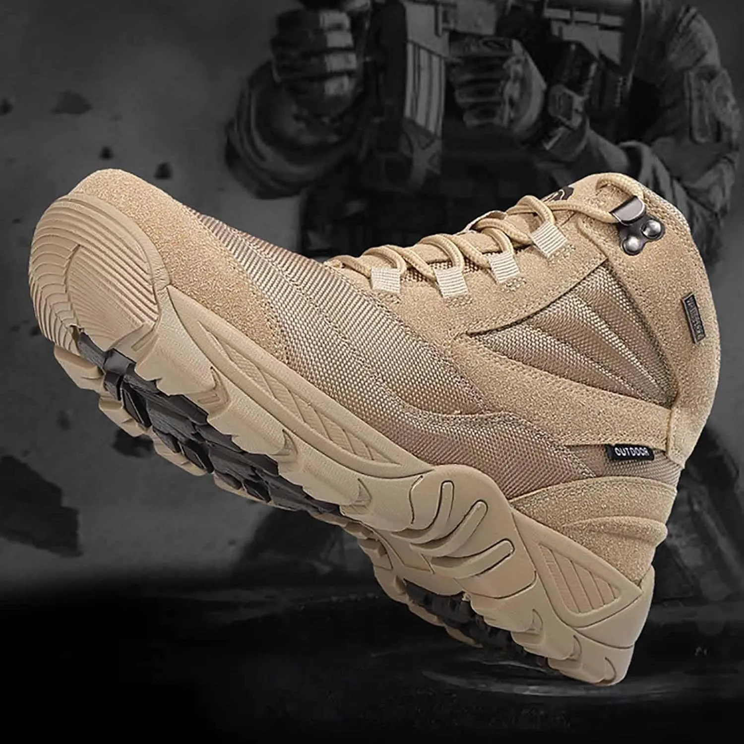 Outdoor Men's Tactical Military Combat Boots, Water Resistant Lightweight Hiking Boots Durable Suede Leather Military Work Boots Breathable Desert Boots