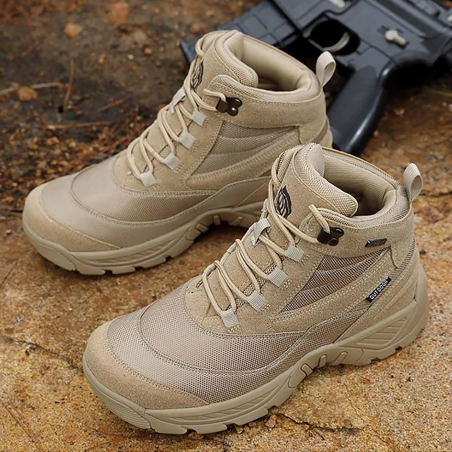 Outdoor Men's Tactical Military Combat Boots, Water Resistant Lightweight Hiking Boots Durable Suede Leather Military Work Boots Breathable Desert Boots