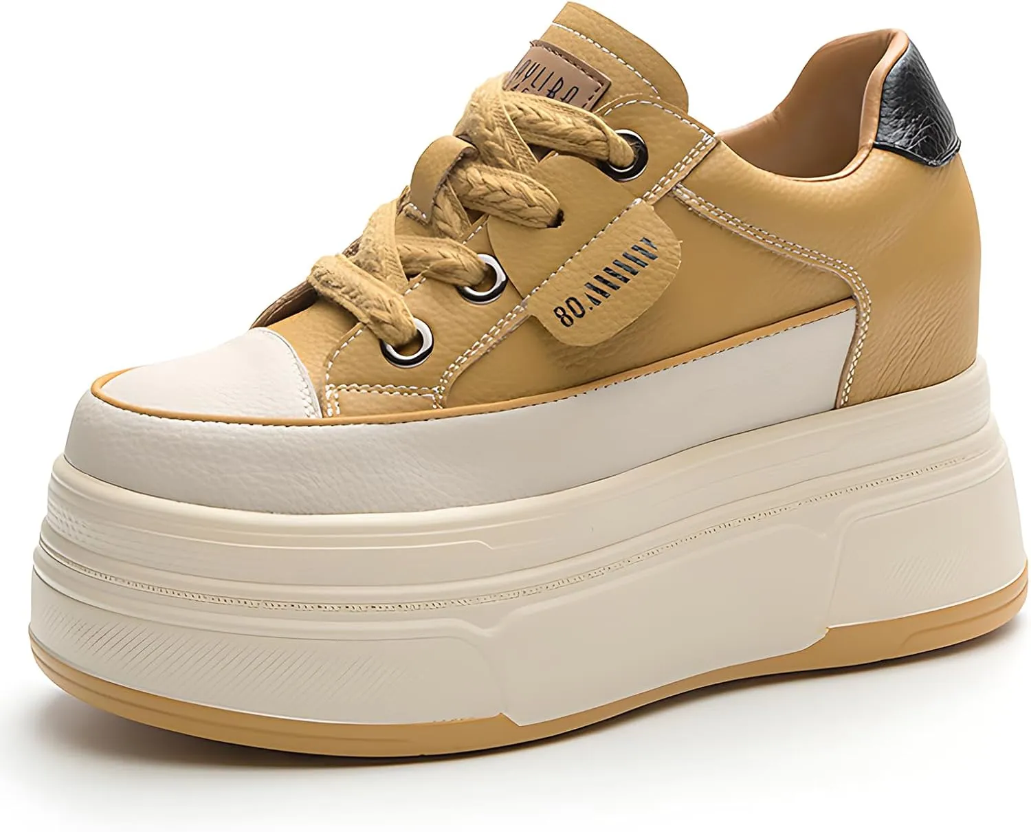 Platform Sneakers for Women - 6cm Heel & 3cm Inner Lift, Comfortable Cushioned Arch Support, Non-Slip Casual Walking Shoes, Microfiber Leather Platform Shoes