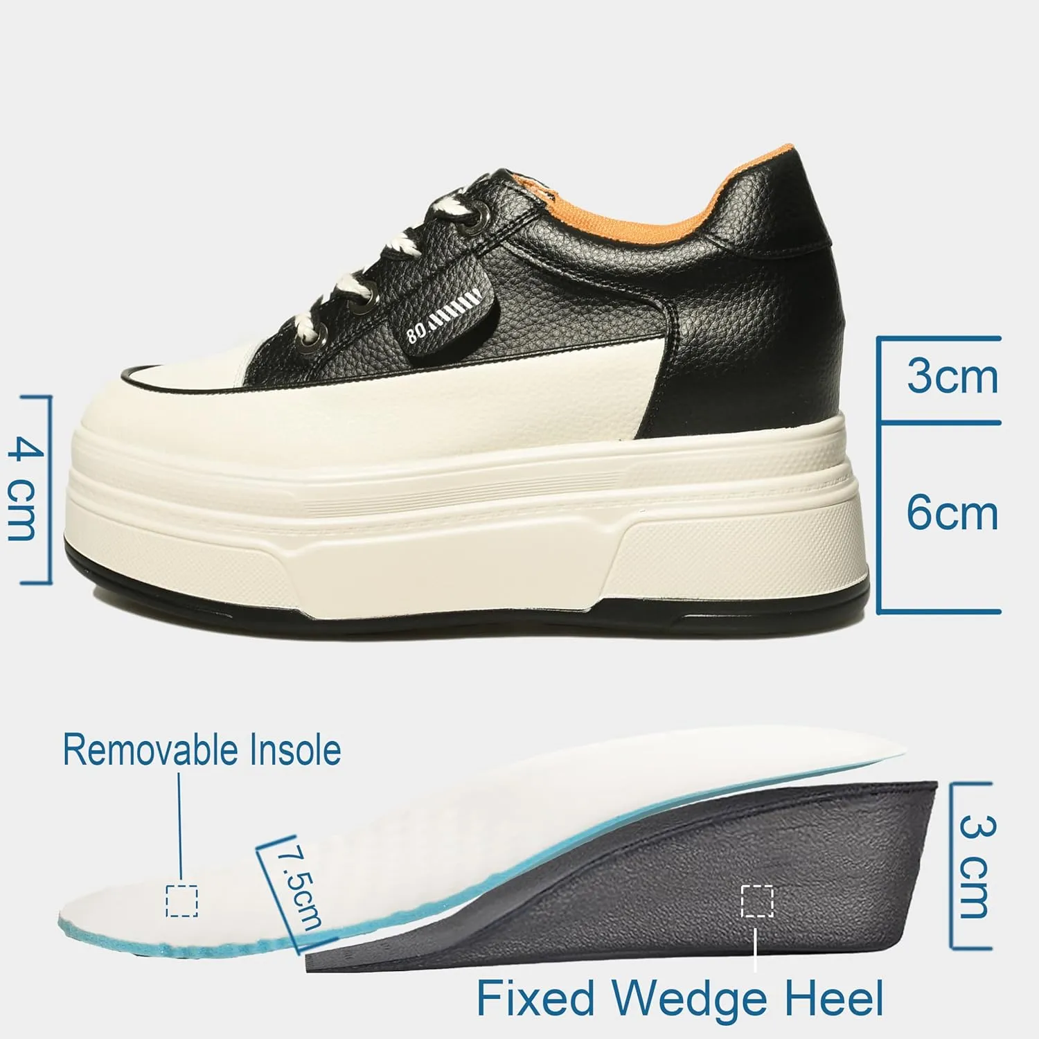Platform Sneakers for Women - 6cm Heel & 3cm Inner Lift, Comfortable Cushioned Arch Support, Non-Slip Casual Walking Shoes, Microfiber Leather Platform Shoes