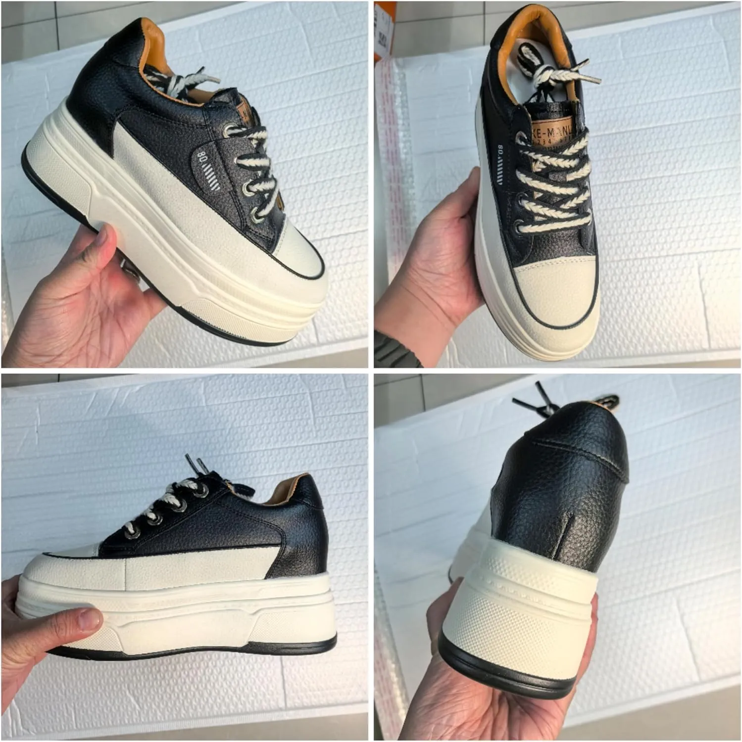 Platform Sneakers for Women - 6cm Heel & 3cm Inner Lift, Comfortable Cushioned Arch Support, Non-Slip Casual Walking Shoes, Microfiber Leather Platform Shoes