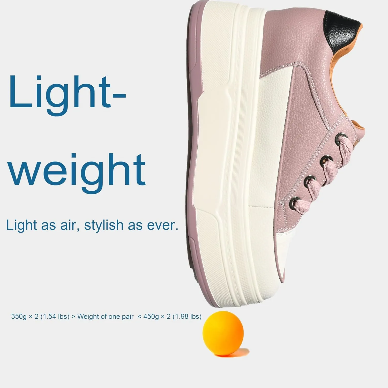 Platform Sneakers for Women - 6cm Heel & 3cm Inner Lift, Comfortable Cushioned Arch Support, Non-Slip Casual Walking Shoes, Microfiber Leather Platform Shoes