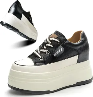 Platform Sneakers for Women - 6cm Heel & 3cm Inner Lift, Comfortable Cushioned Arch Support, Non-Slip Casual Walking Shoes, Microfiber Leather Platform Shoes