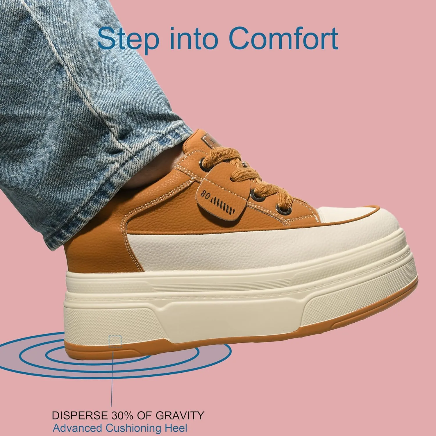 Platform Sneakers for Women - 6cm Heel & 3cm Inner Lift, Comfortable Cushioned Arch Support, Non-Slip Casual Walking Shoes, Microfiber Leather Platform Shoes