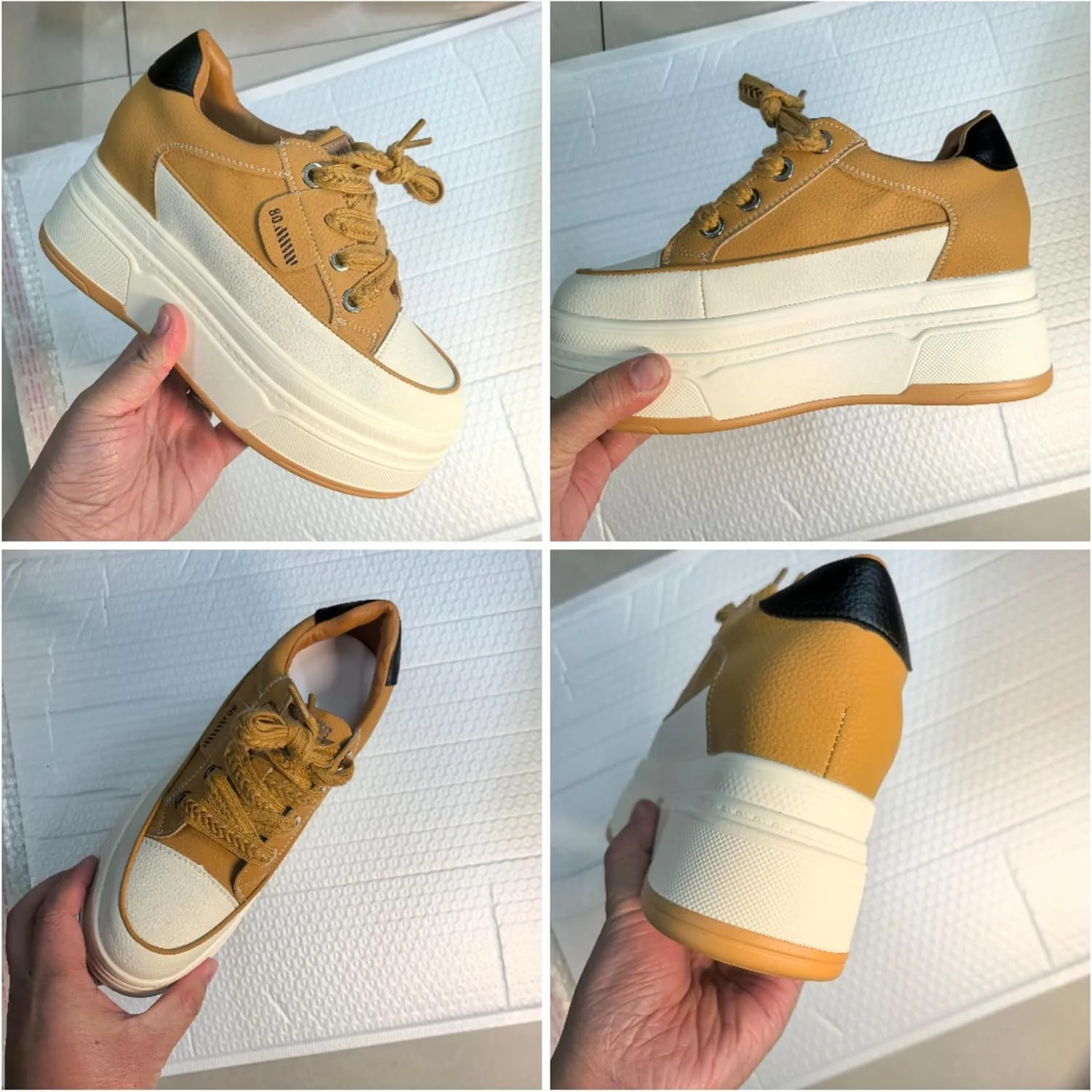 Platform Sneakers for Women - 6cm Heel & 3cm Inner Lift, Comfortable Cushioned Arch Support, Non-Slip Casual Walking Shoes, Microfiber Leather Platform Shoes