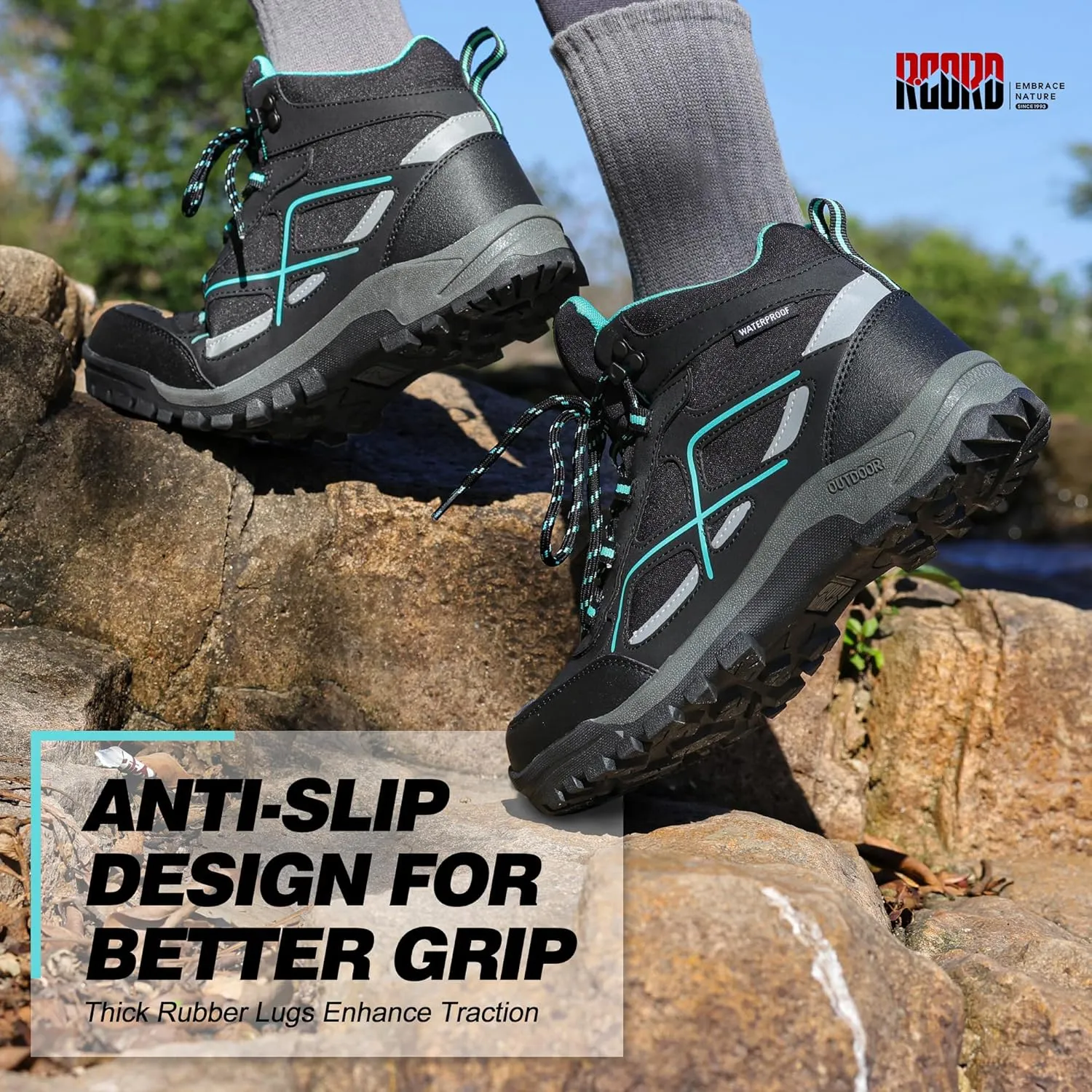 R CORD Womens Hiking Boots Waterproof Mid-Cut Hiking Boots Womens Non-Slip Hiking shoes Outdoor Trekking Camping Trail Outdoor