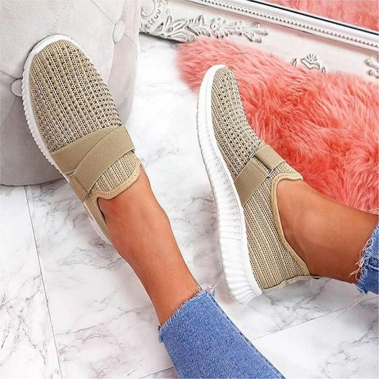 SBGMoSJ Black Platform Sneakers for Women Women's Athletic Shoes Wide Width Womens Shoes Casual Fall Loafers Womens Fashion Sneakers Lightweight Walking Casual Slip Ons Athletic Shoes Women Running