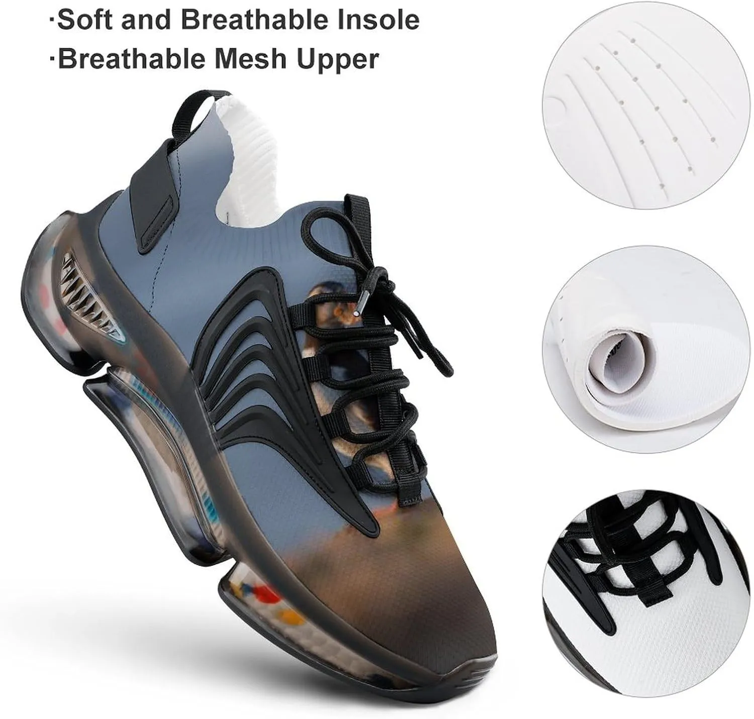 Seaside Bird Mens Running Shoes Lightweight Walking Tennis Shoes Soft Soled Elastic Cushion Basketball Shoes