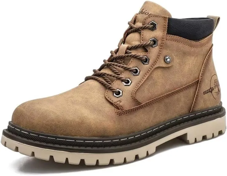 Shaire Men's Hiking Boots High Top Comfy Leather Casual Hiking Boots For Men