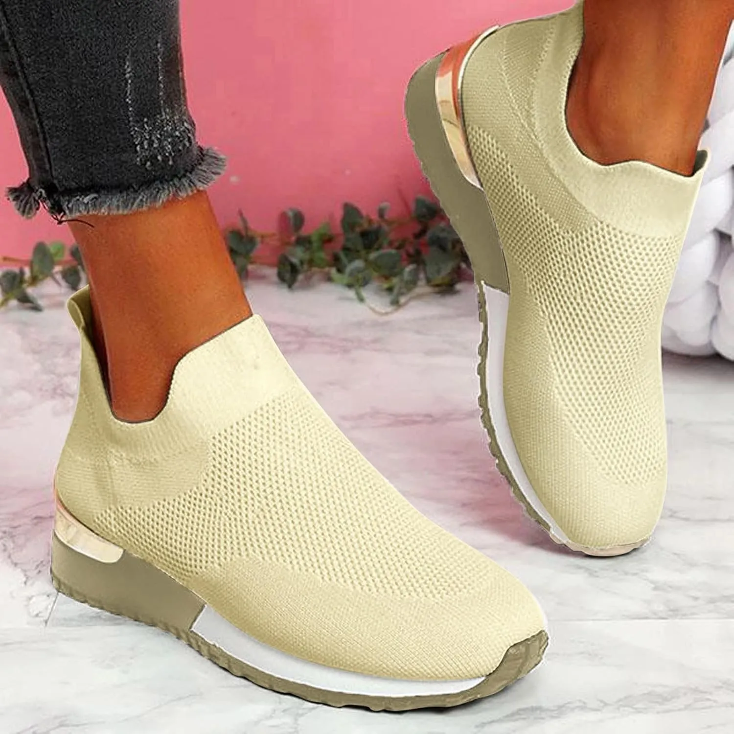 Slip On Casual Shoes Womens White Sneakers Casual Slip On Shoes Women Round Toe Slip On Casual Women Loafers Shoes for Work Womens Walking Sneakers Wide Width