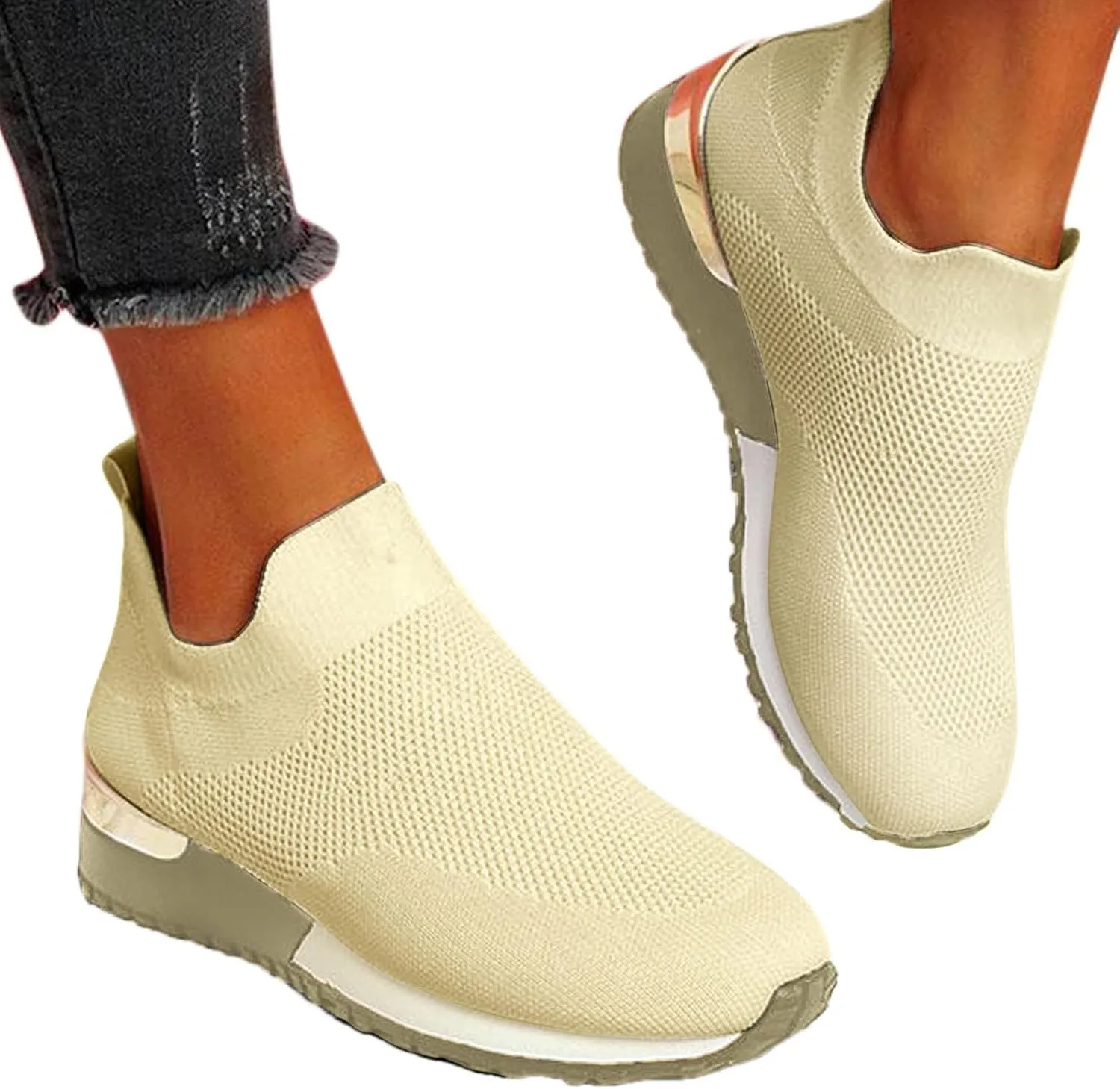 Slip On Casual Shoes Womens White Sneakers Casual Slip On Shoes Women Round Toe Slip On Casual Women Loafers Shoes for Work Womens Walking Sneakers Wide Width
