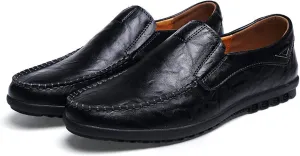 Smoking Loafer Driving Moccasins for Men Genuine Leather Stitching Details Breathable Flat Heel Anti-Slip Flexible Lightweight Casual Slip on for Any Attire