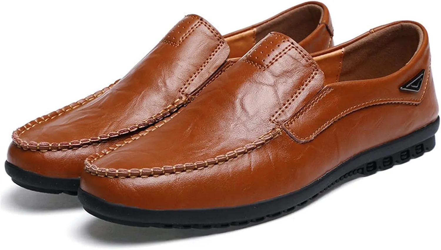 Smoking Loafer Driving Moccasins for Men Genuine Leather Stitching Details Breathable Flat Heel Anti-Slip Flexible Lightweight Casual Slip on for Any Attire