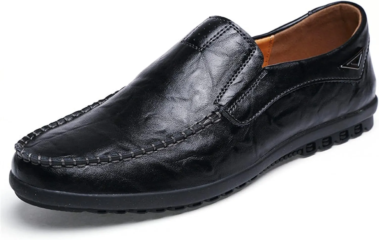 Smoking Loafer Driving Moccasins for Men Genuine Leather Stitching Details Breathable Flat Heel Anti-Slip Flexible Lightweight Casual Slip on for Any Attire