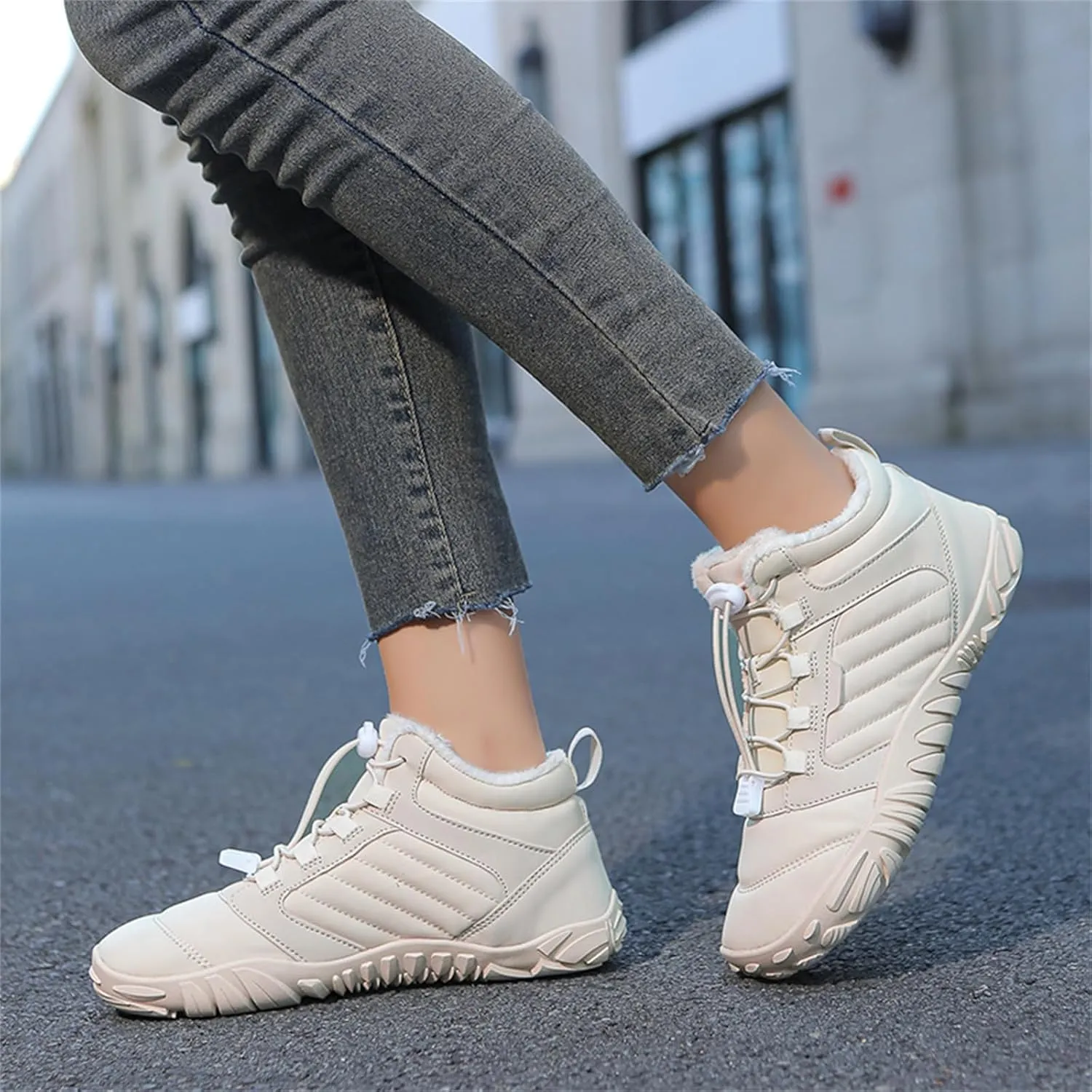 Snow Boots for Women Waterproof Comfortable Hiking Shoes Non Slip Wide Toe Box Sneakers Zero Drop Running Shoes Barefoot Boot Winter Snow Booties Faux Leather Fur Warm Boots Outdoor Running Shoe