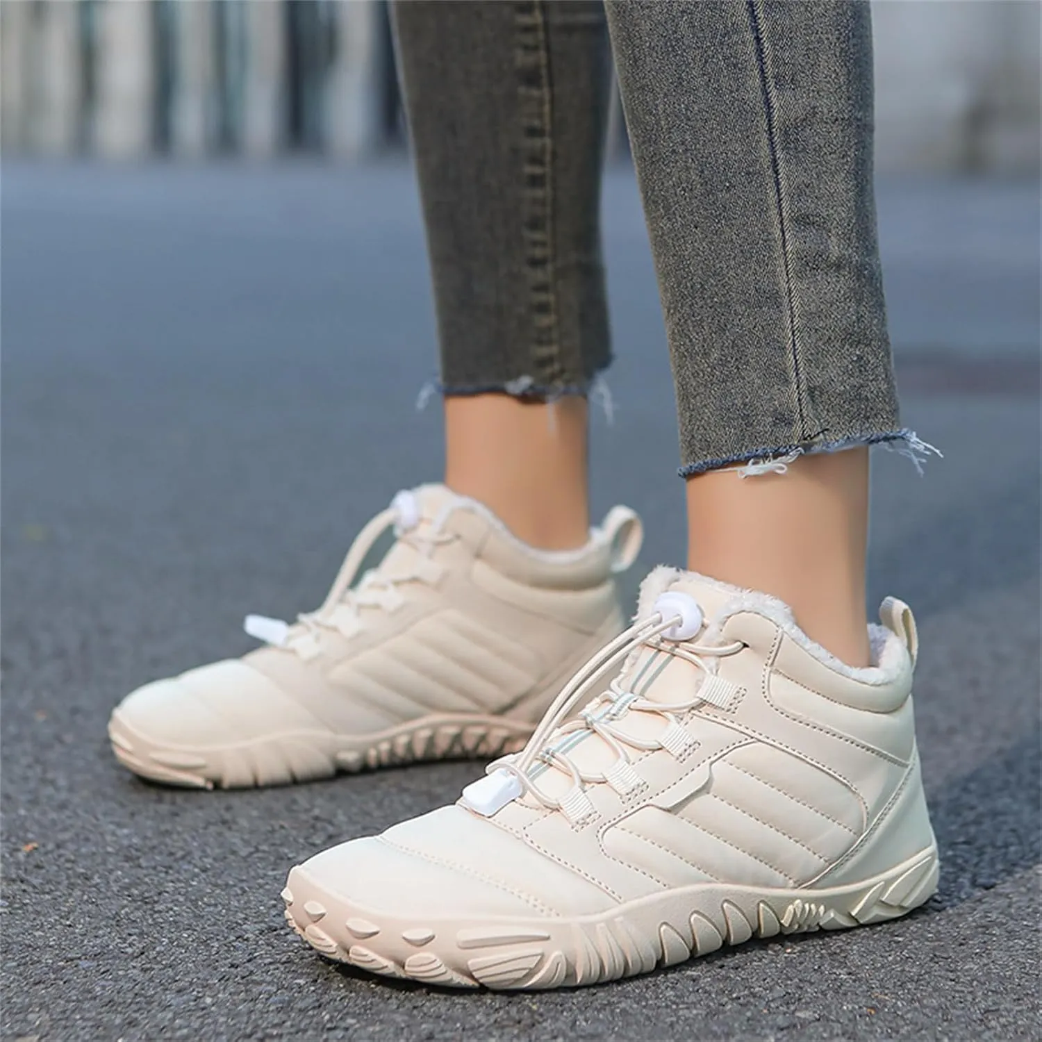 Snow Boots for Women Waterproof Comfortable Hiking Shoes Non Slip Wide Toe Box Sneakers Zero Drop Running Shoes Barefoot Boot Winter Snow Booties Faux Leather Fur Warm Boots Outdoor Running Shoe