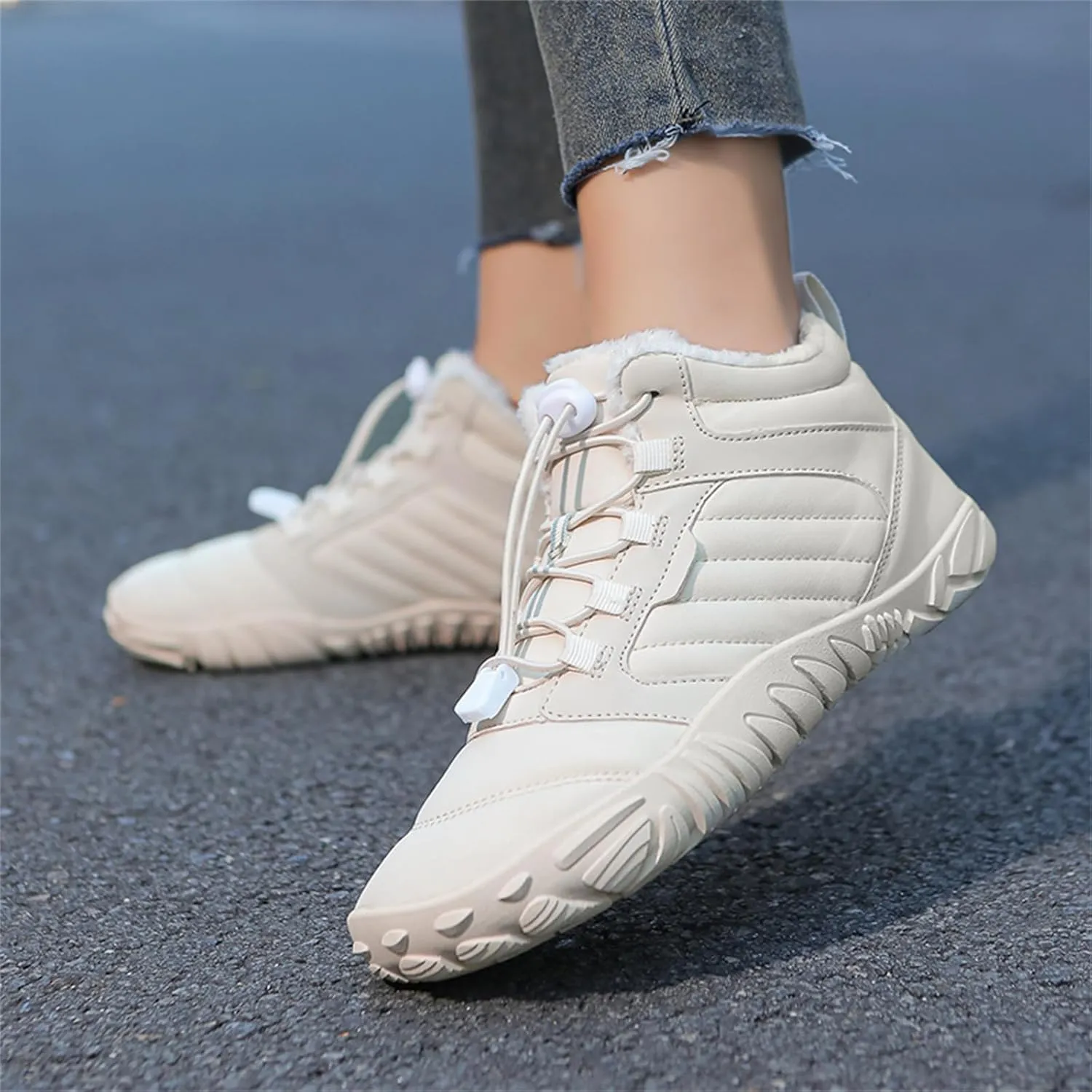 Snow Boots for Women Waterproof Comfortable Hiking Shoes Non Slip Wide Toe Box Sneakers Zero Drop Running Shoes Barefoot Boot Winter Snow Booties Faux Leather Fur Warm Boots Outdoor Running Shoe