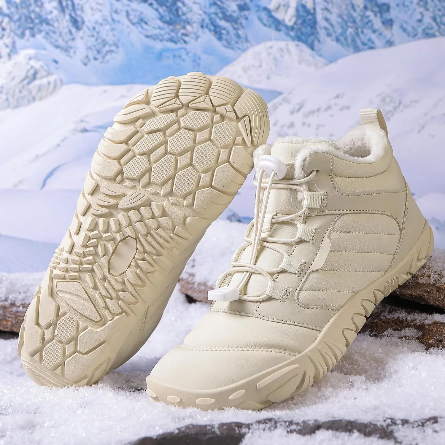 Snow Boots for Women Waterproof Comfortable Hiking Shoes Non Slip Wide Toe Box Sneakers Zero Drop Running Shoes Barefoot Boot Winter Snow Booties Faux Leather Fur Warm Boots Outdoor Running Shoe