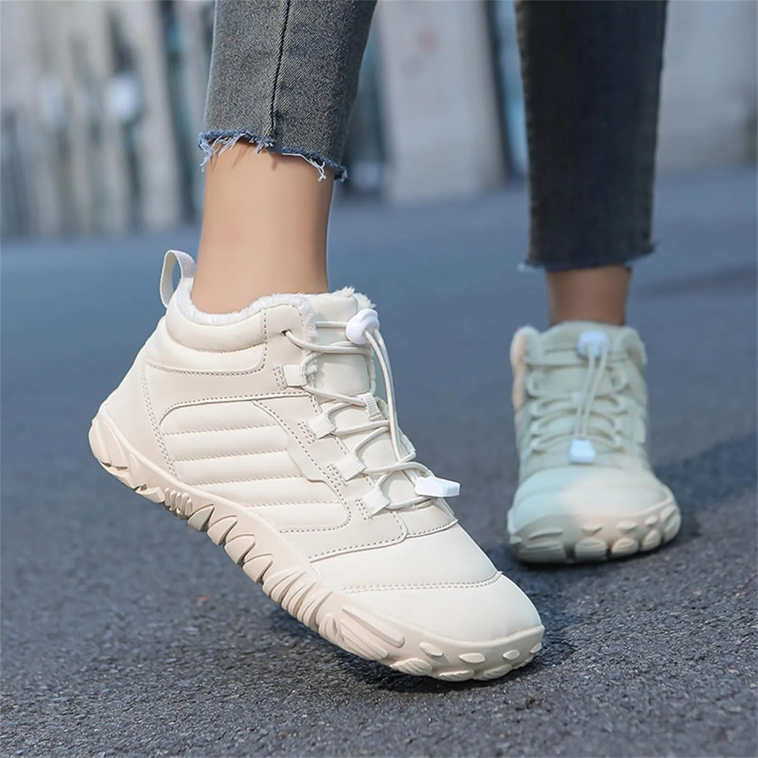 Snow Boots for Women Waterproof Comfortable Hiking Shoes Non Slip Wide Toe Box Sneakers Zero Drop Running Shoes Barefoot Boot Winter Snow Booties Faux Leather Fur Warm Boots Outdoor Running Shoe
