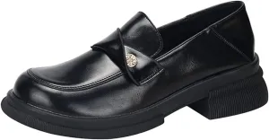 Stylish Women's Platform Loafers with Chunky Heel - Classic Comfortable Slip-On Leather Shoes for Casual Wear