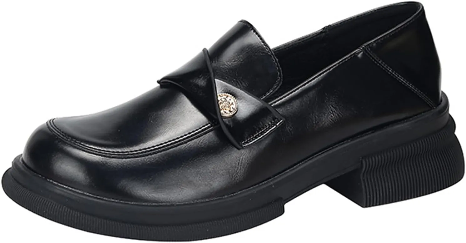 Stylish Women's Platform Loafers with Chunky Heel - Classic Comfortable Slip-On Leather Shoes for Casual Wear