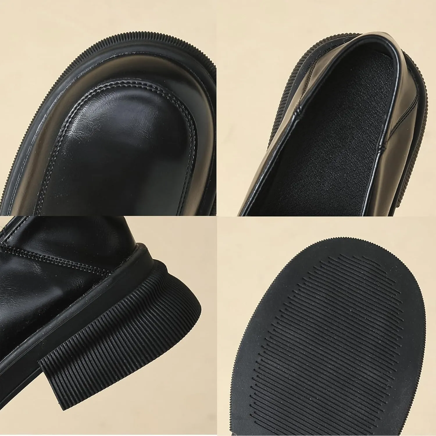 Stylish Women's Platform Loafers with Chunky Heel - Classic Comfortable Slip-On Leather Shoes for Casual Wear