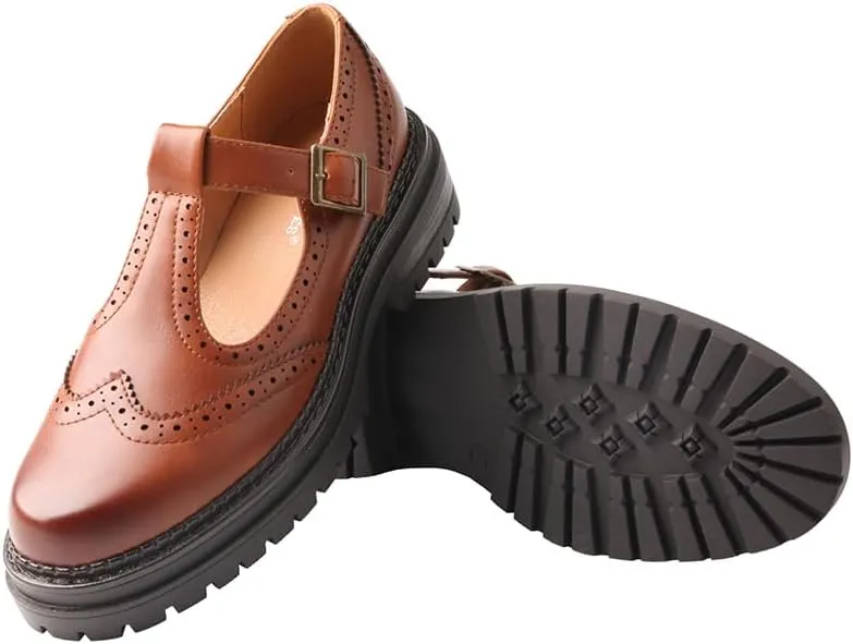 TMA EYES Women's Vintage T-Strap Platform Loafers Classic Fashion Comfortable Shoes