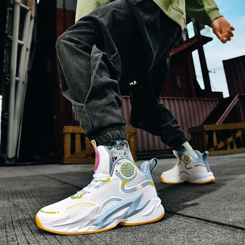 Unisex High Top Breathable Mesh Basketball Shoes Lightweight Shock Absorption and Training Sneakers