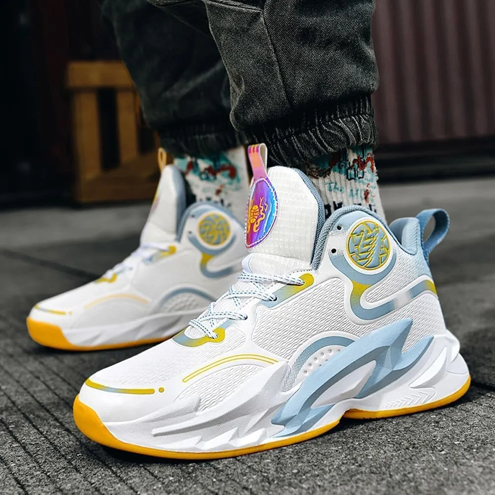 Unisex High Top Breathable Mesh Basketball Shoes Lightweight Shock Absorption and Training Sneakers