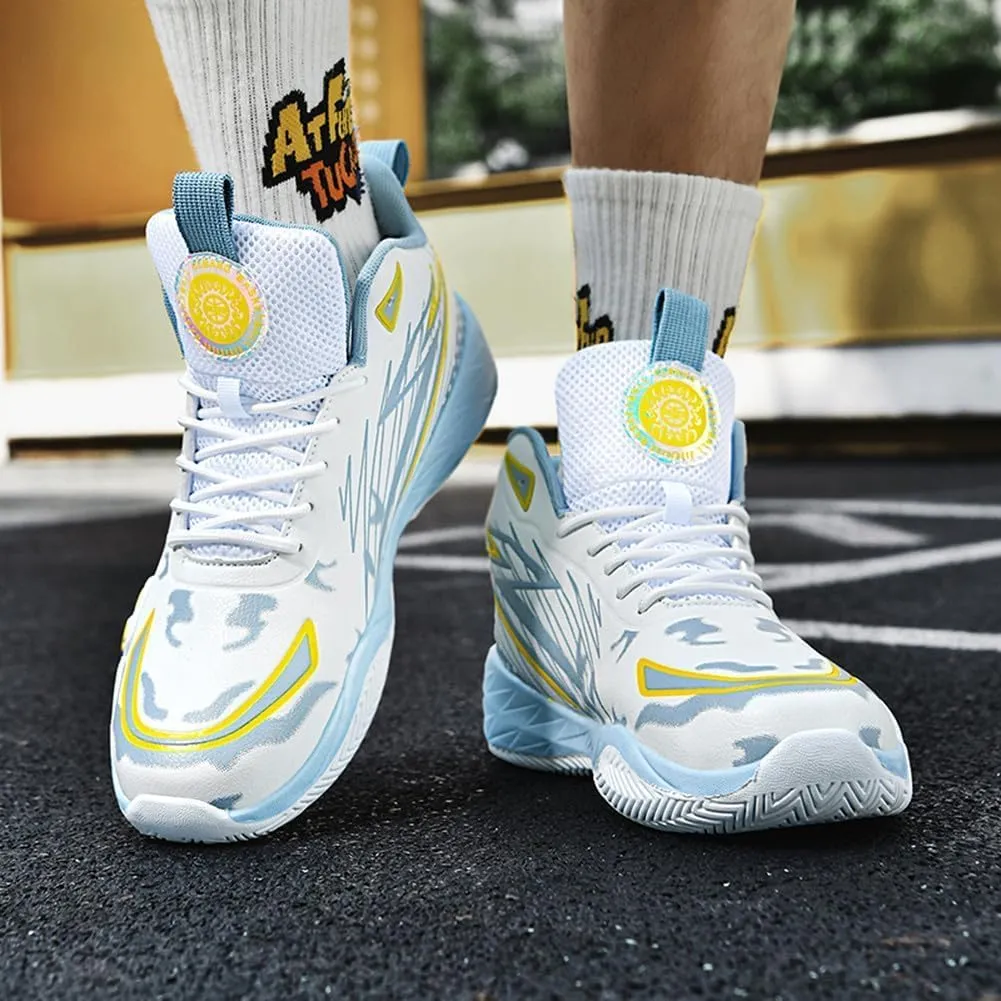 Unisex High Top Breathable Mesh Basketball Shoes Lightweight Shock Absorption and Training Sneakers