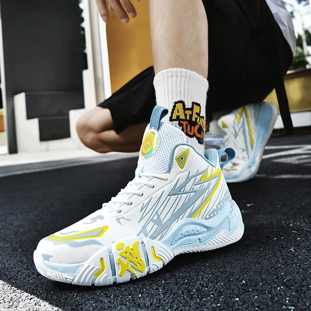 Unisex High Top Breathable Mesh Basketball Shoes Lightweight Shock Absorption and Training Sneakers