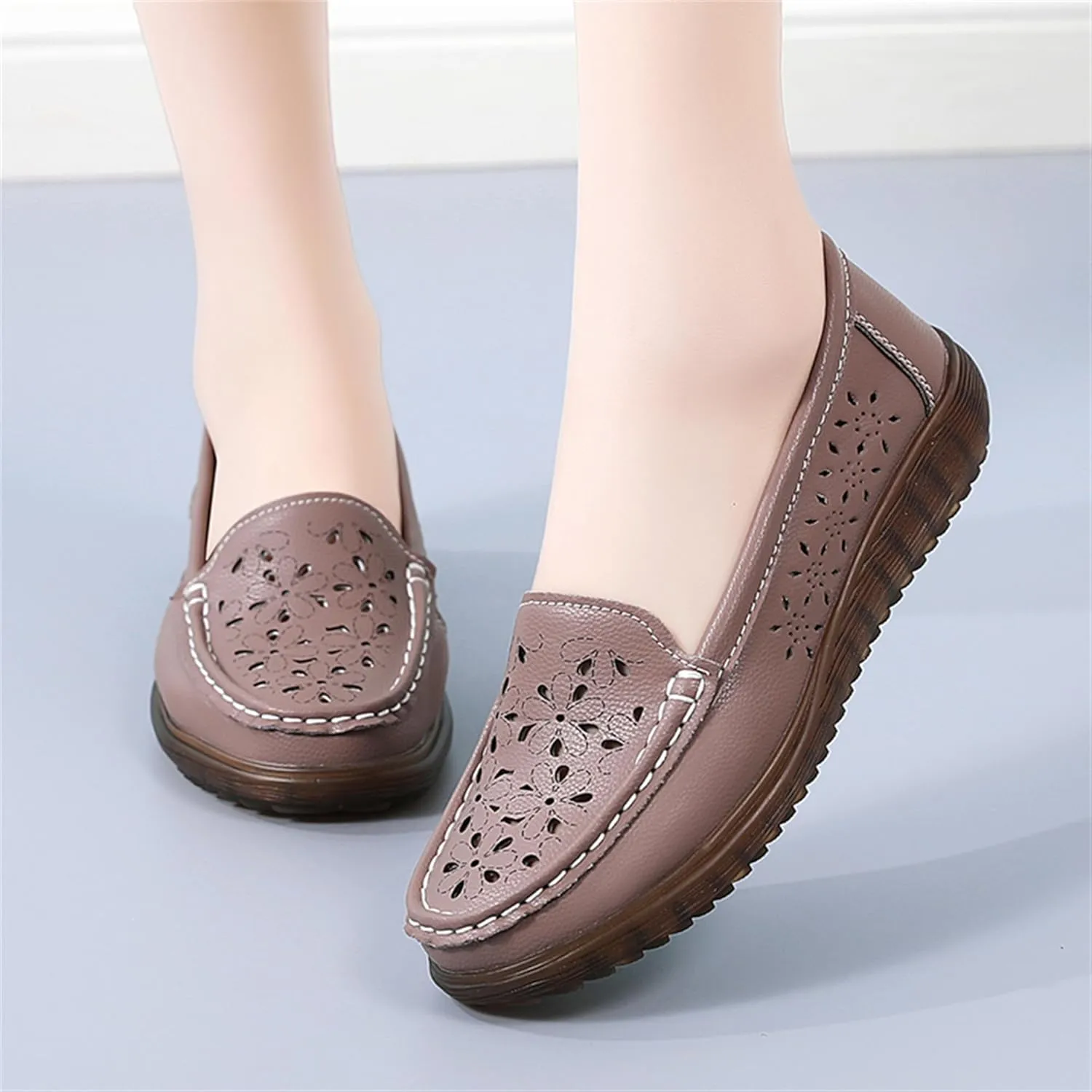 Veroders Classic Flats Loafer Shoes for Women Breathable Lightweight Flexible Leather Loafers
