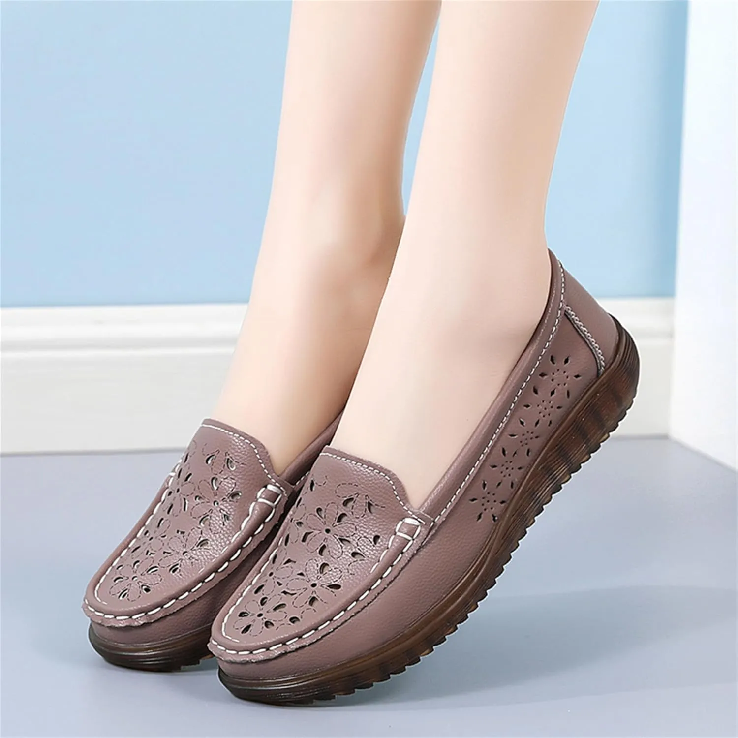 Veroders Classic Flats Loafer Shoes for Women Breathable Lightweight Flexible Leather Loafers