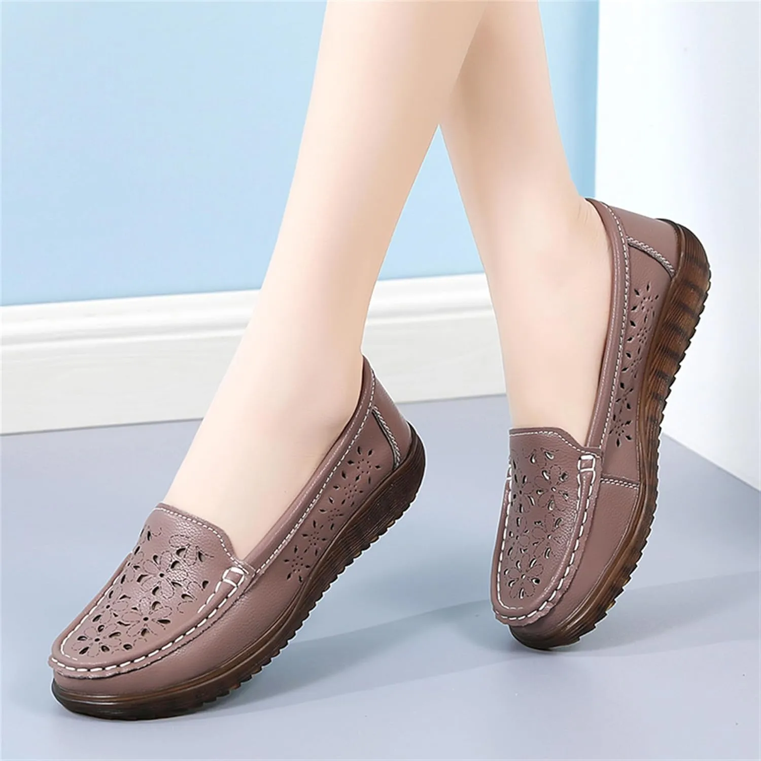 Veroders Classic Flats Loafer Shoes for Women Breathable Lightweight Flexible Leather Loafers