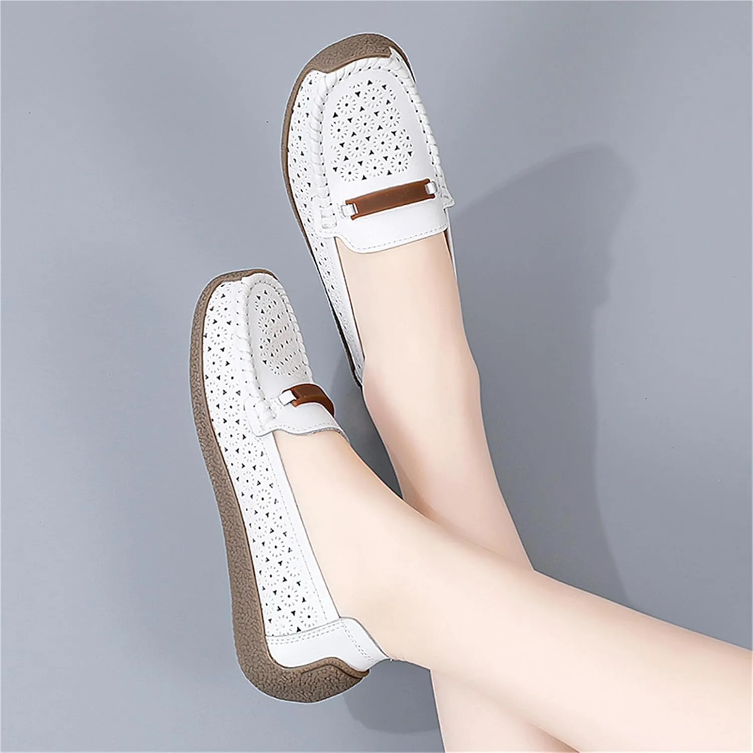 Veroders Leather Loafers Classic Flats Loafer Shoes for Women Breathable Lightweight Flexible School Casual