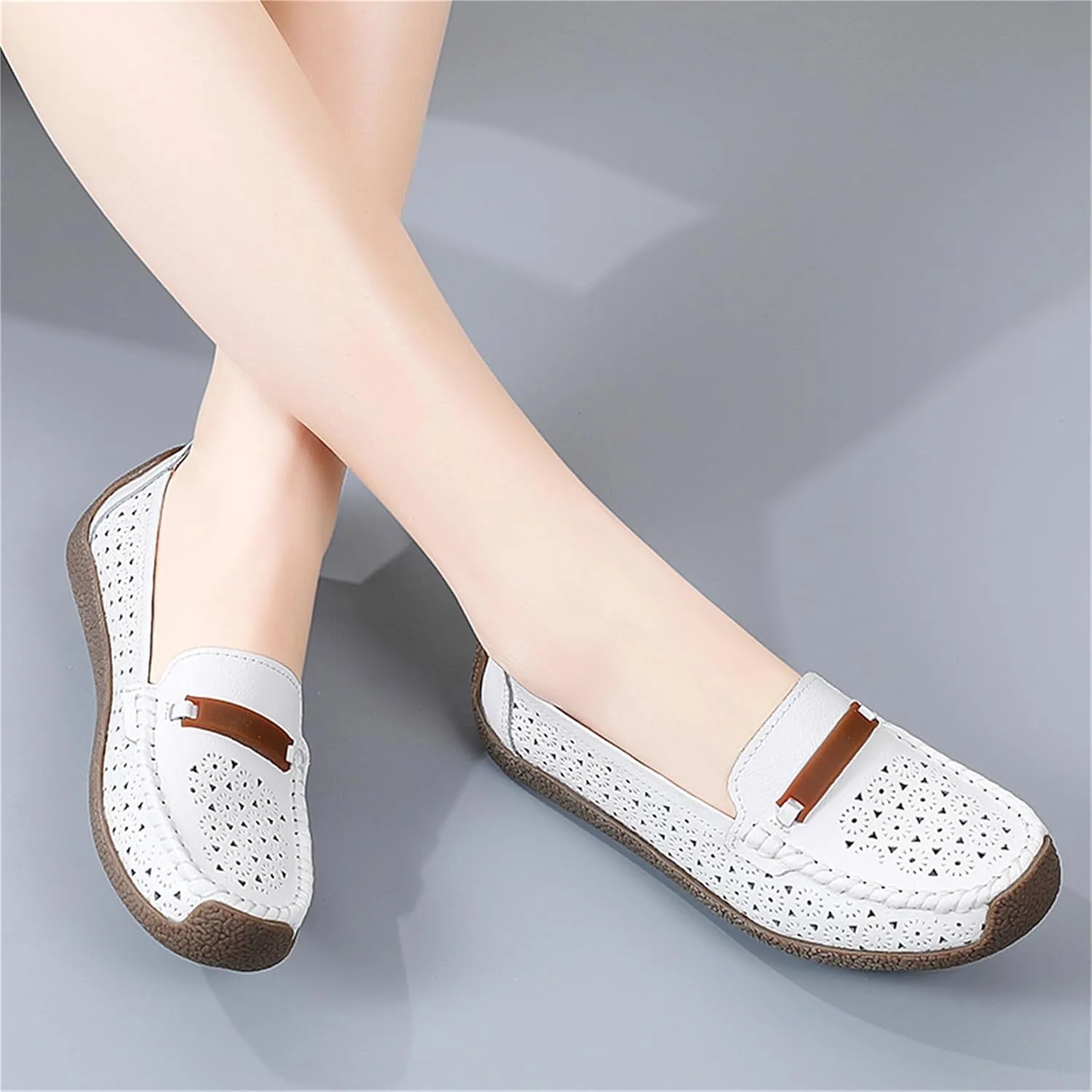 Veroders Leather Loafers Classic Flats Loafer Shoes for Women Breathable Lightweight Flexible School Casual