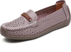 Veroders Leather Loafers Classic Flats Loafer Shoes for Women Breathable Lightweight Flexible School Casual