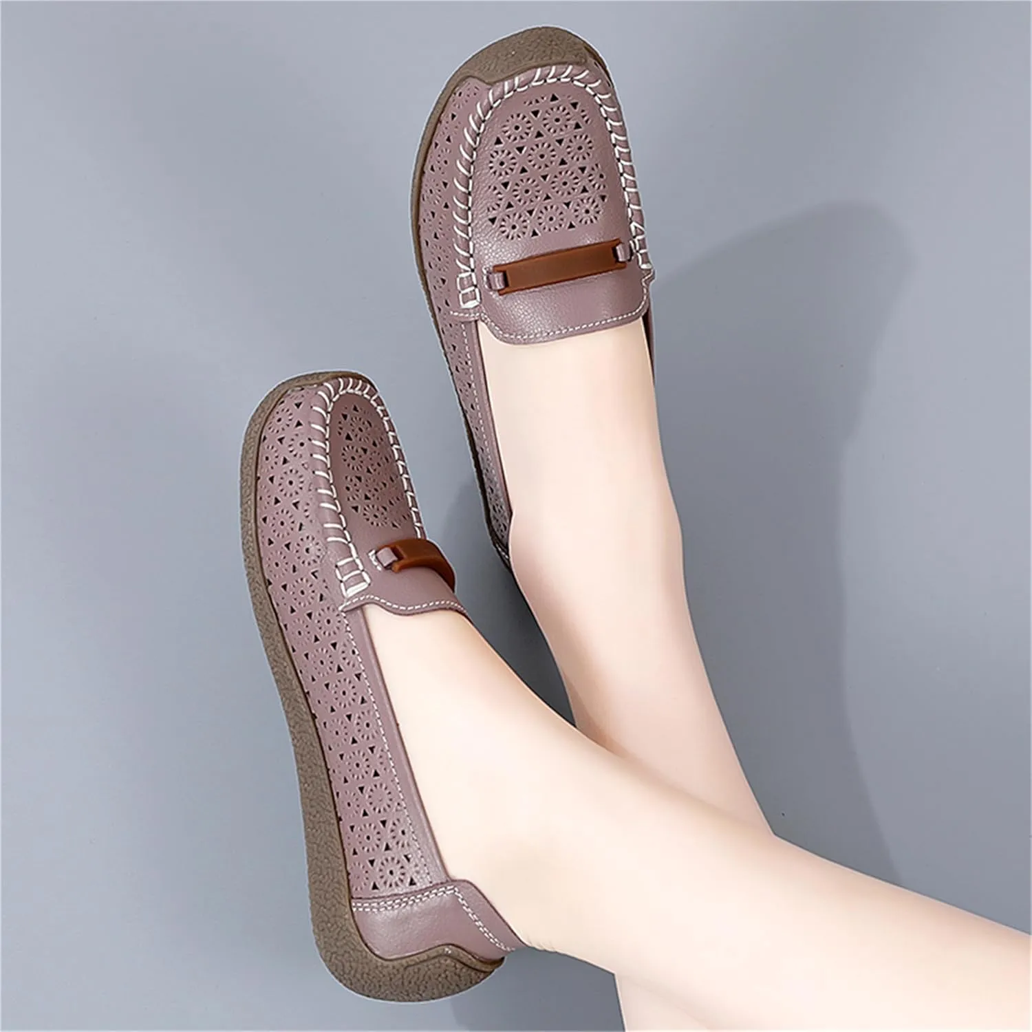 Veroders Leather Loafers Classic Flats Loafer Shoes for Women Breathable Lightweight Flexible School Casual