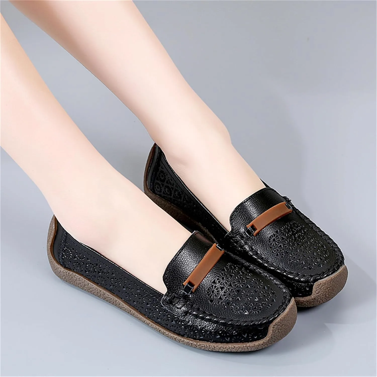 Veroders Leather Loafers Classic Flats Loafer Shoes for Women Breathable Lightweight Flexible School Casual