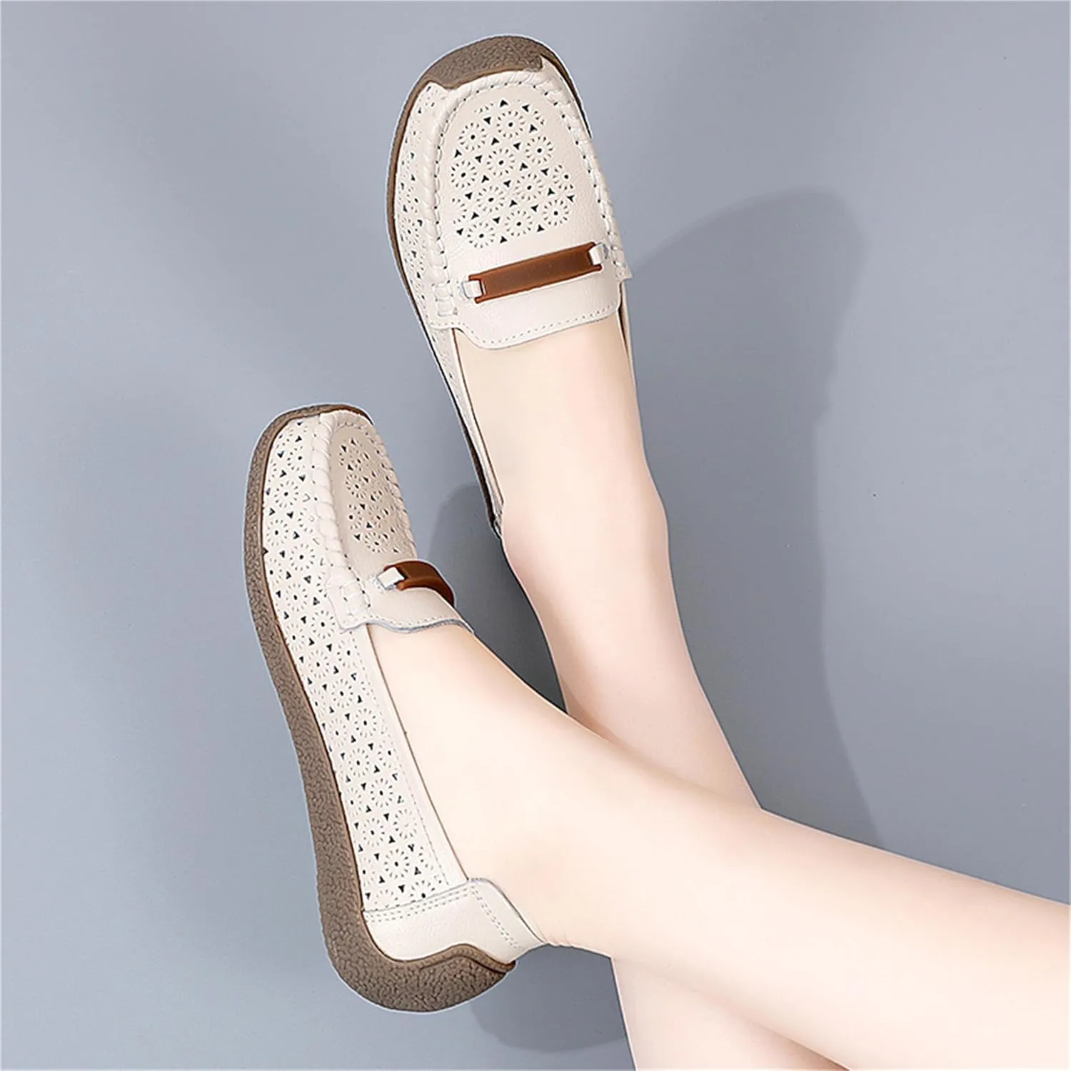 Veroders Leather Loafers Classic Flats Loafer Shoes for Women Breathable Lightweight Flexible School Casual