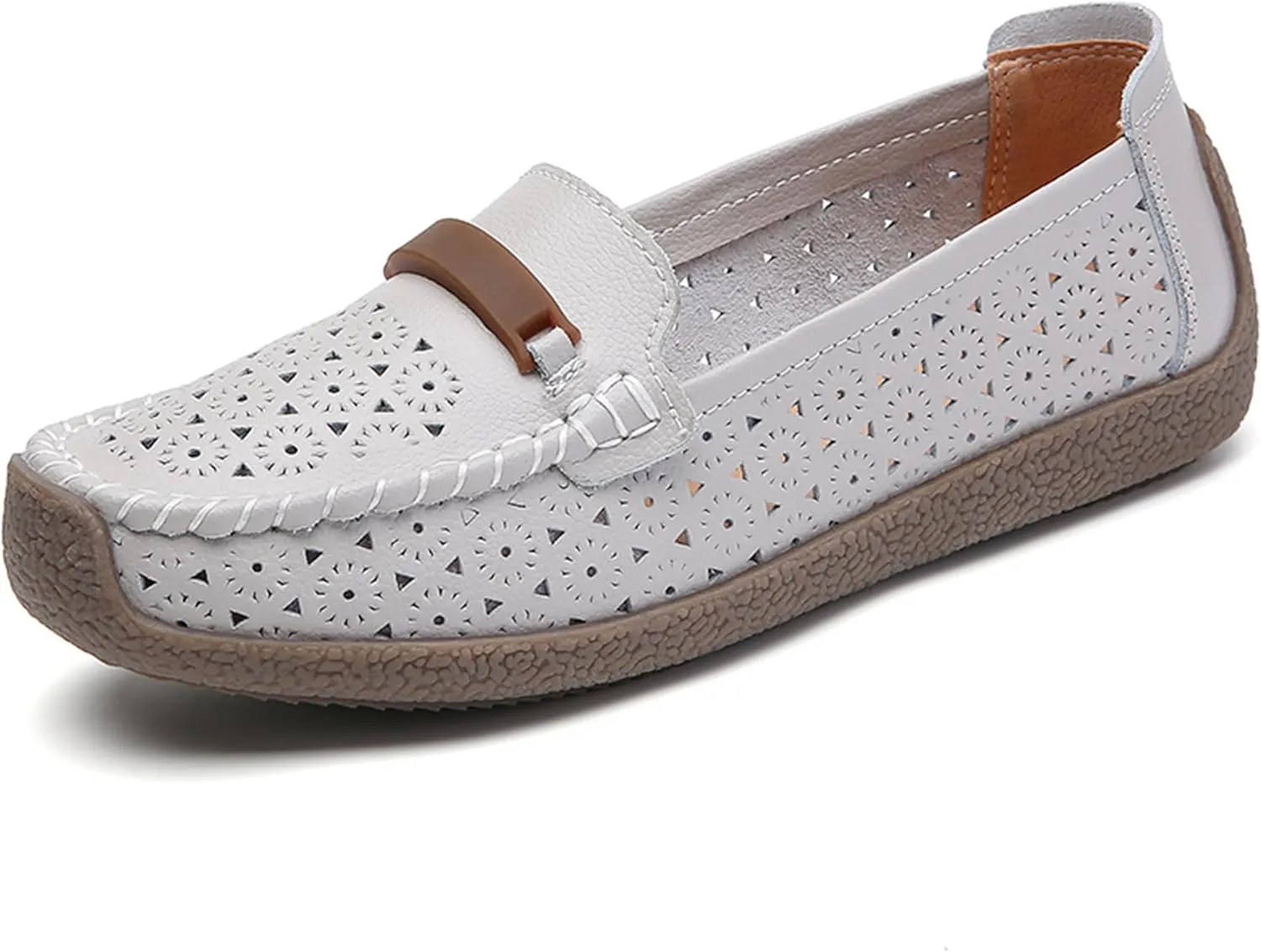 Veroders Leather Loafers Classic Flats Loafer Shoes for Women Breathable Lightweight Flexible School Casual