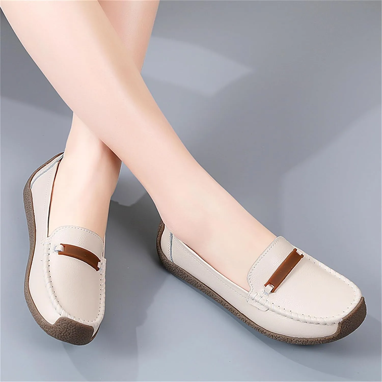 Veroders Leather Loafers Classic Flats Loafer Shoes for Women Breathable Lightweight Flexible School Casual